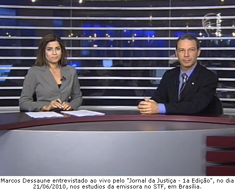 Foto de Marcos Dessaune entrevistado no Jornal da Justiça 1a Edição - TV Justiça